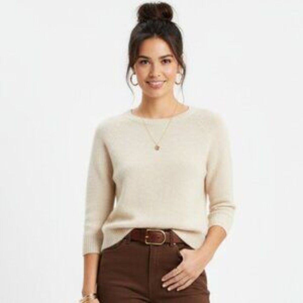 Sam Edelman Tan Angora Blend Soft Cropped 3/4 Sleeve Sweater M